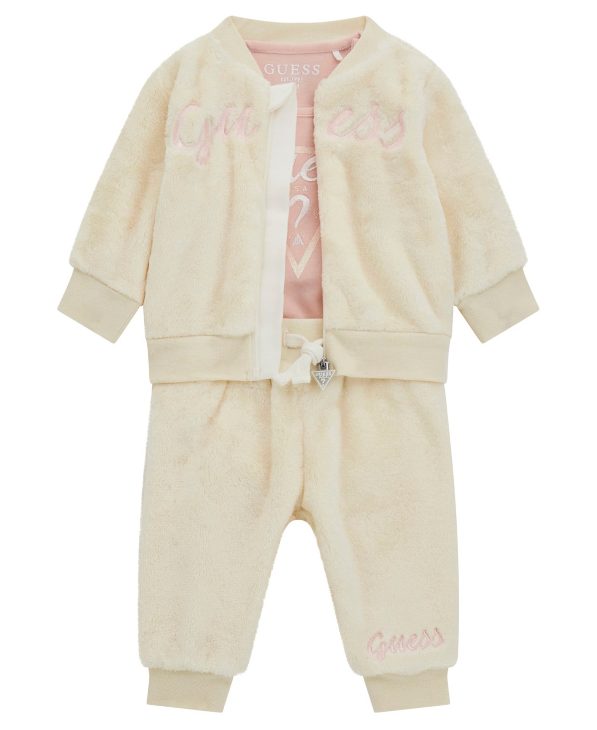 Baby Girl Active Zip-Up Sweatshirt and Pant, 3-Piece Set - White