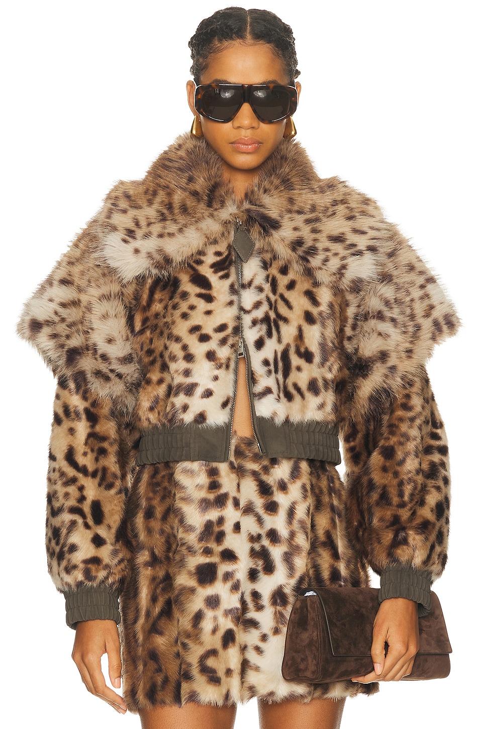 AKNVAS Valde Faux Fur Bomber Jacket in Tan & Brown - Brown. L also in XS