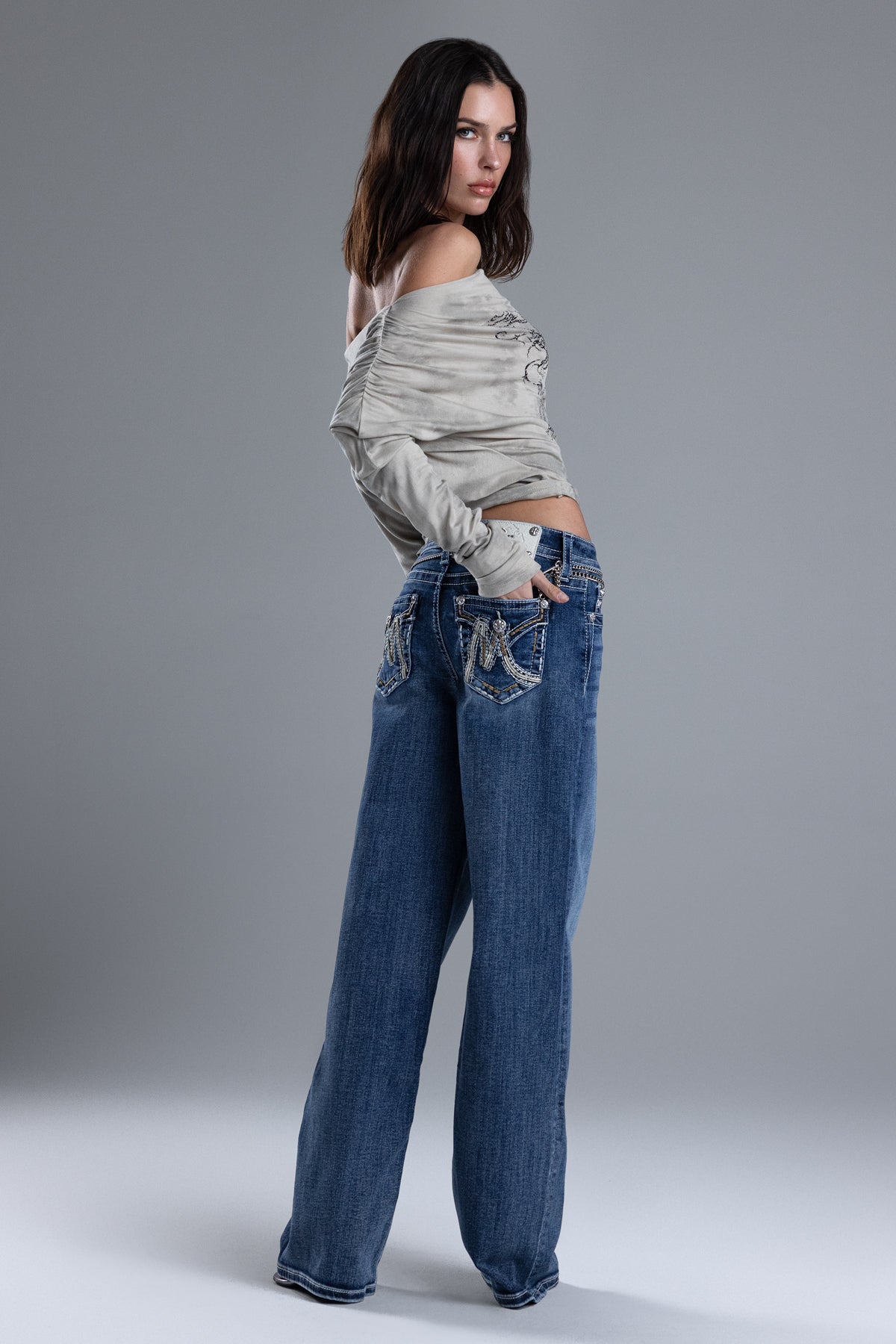 "Maya Logo Wide Leg Jeans