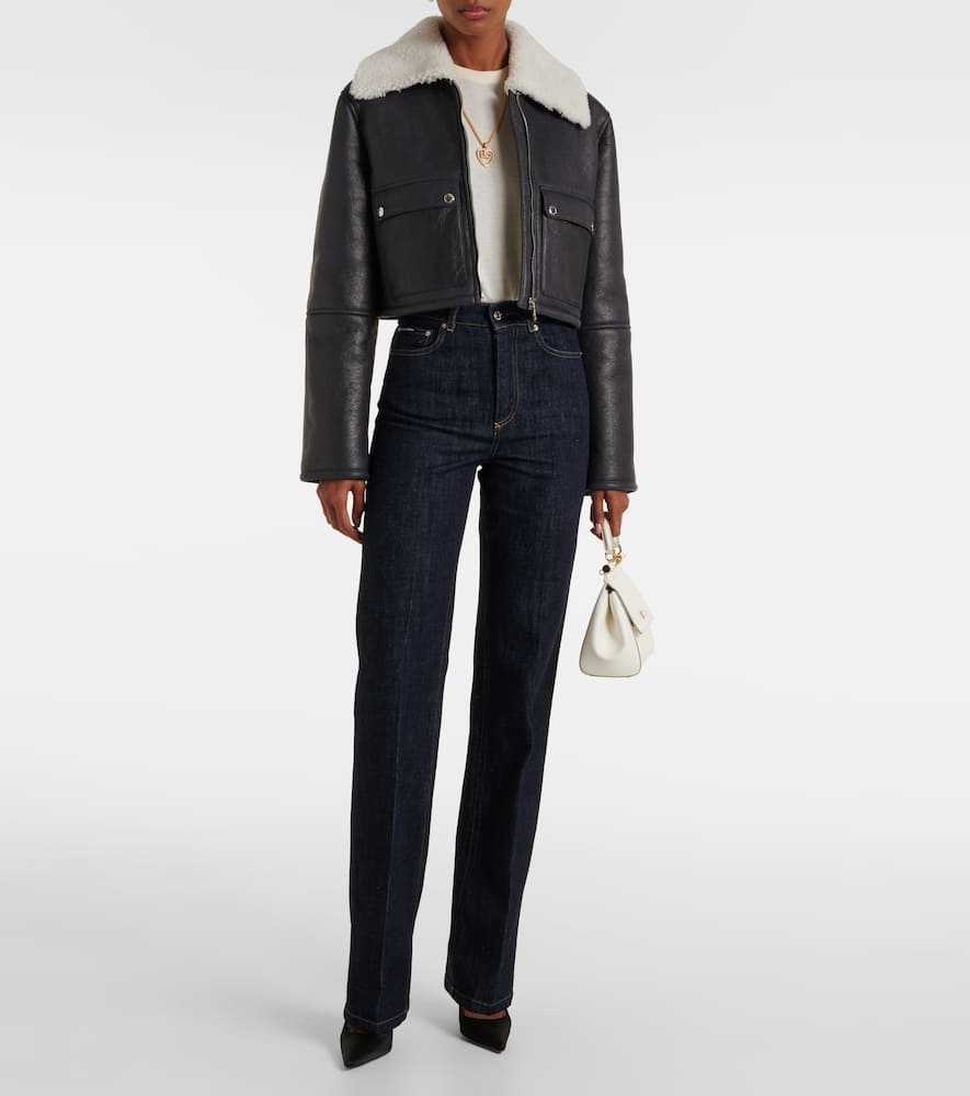Shearling-trimmed cropped leather jacket