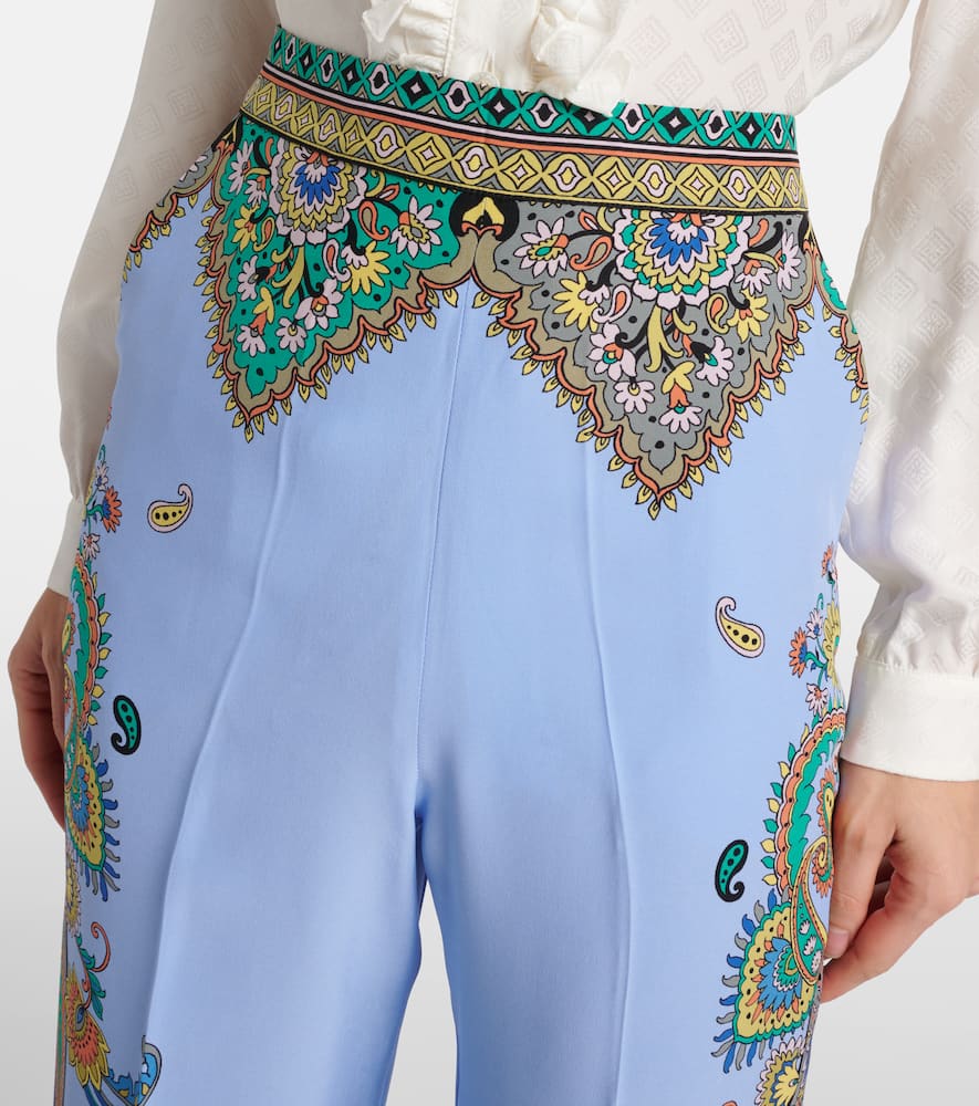Floral silk crêpe de chine wide-leg pants