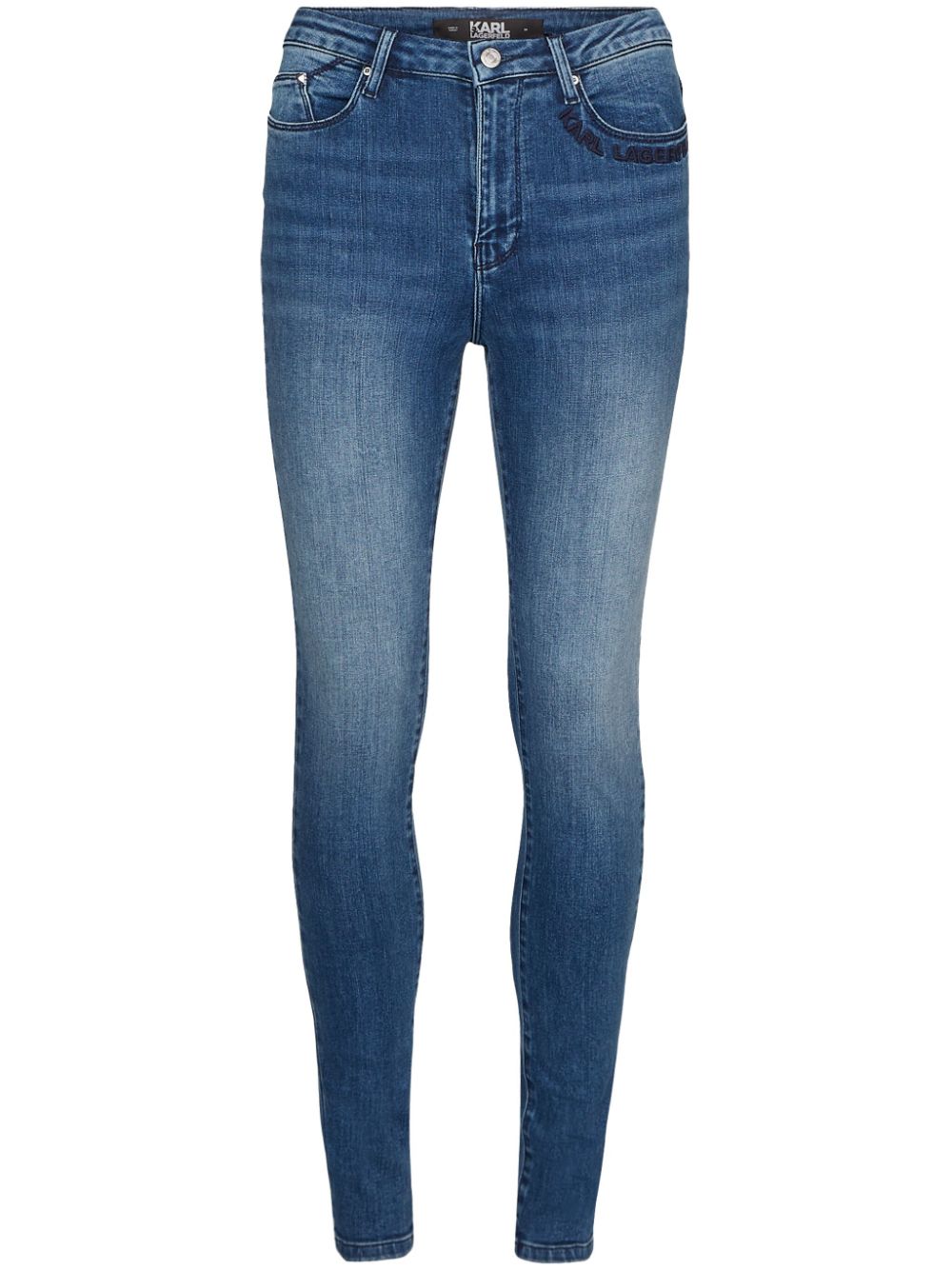 Logo-embroidered cotton-blend skinny jeans - Blue