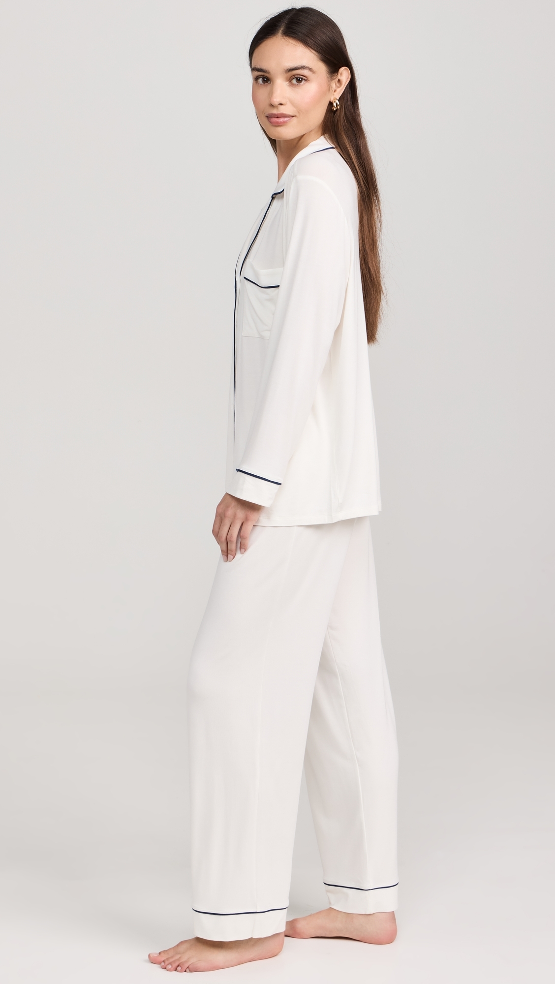 Gisele The Long Pajama Set Pure Ivory/Navy