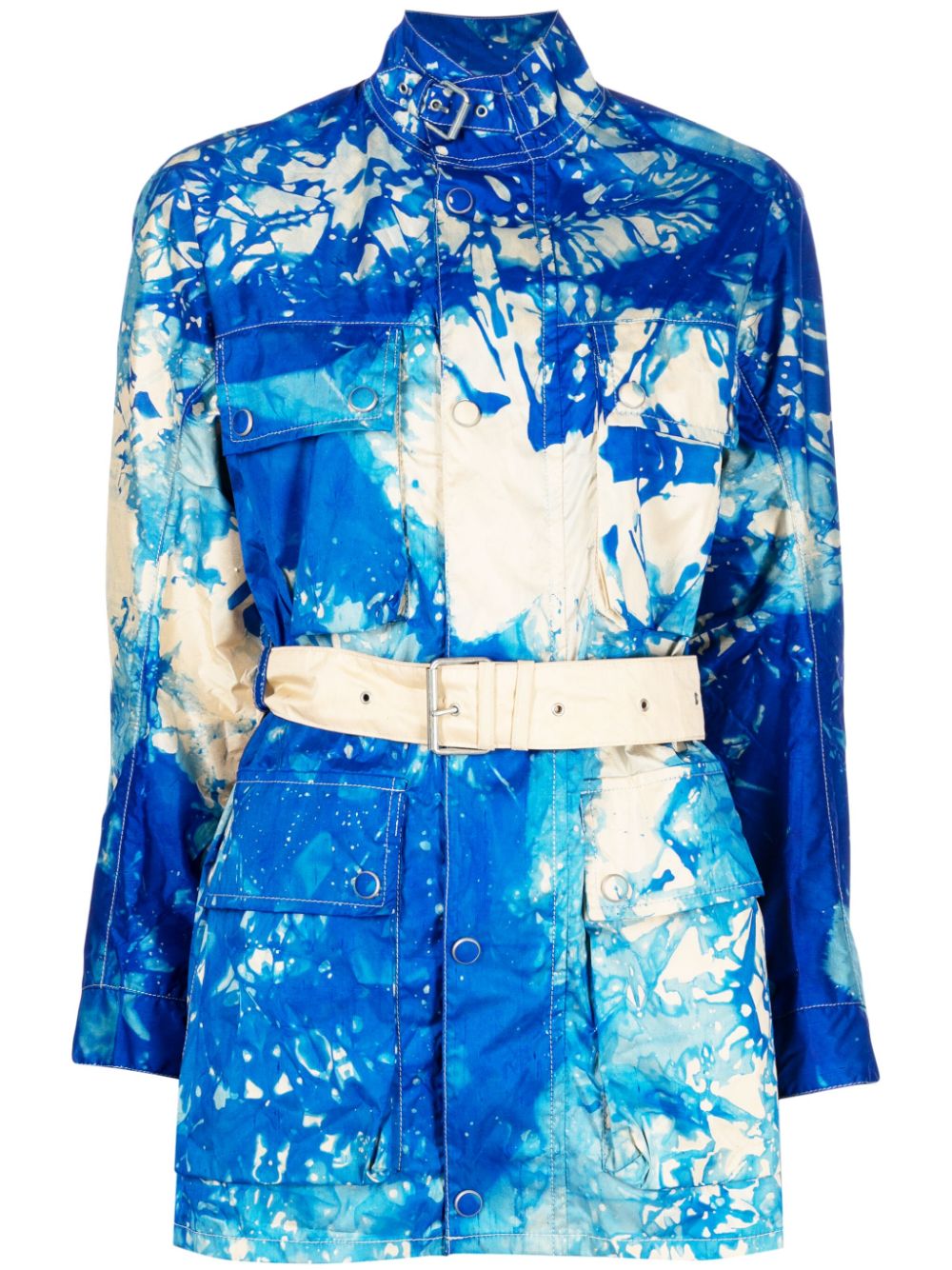 Belted tie dye-print jacket - Blue