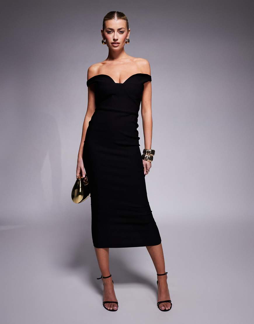Vesper bengaline sweetheart neckline midaxi dress in black