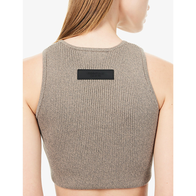 Womens Heather Grey Cropped Rib-knitted Tank top XL