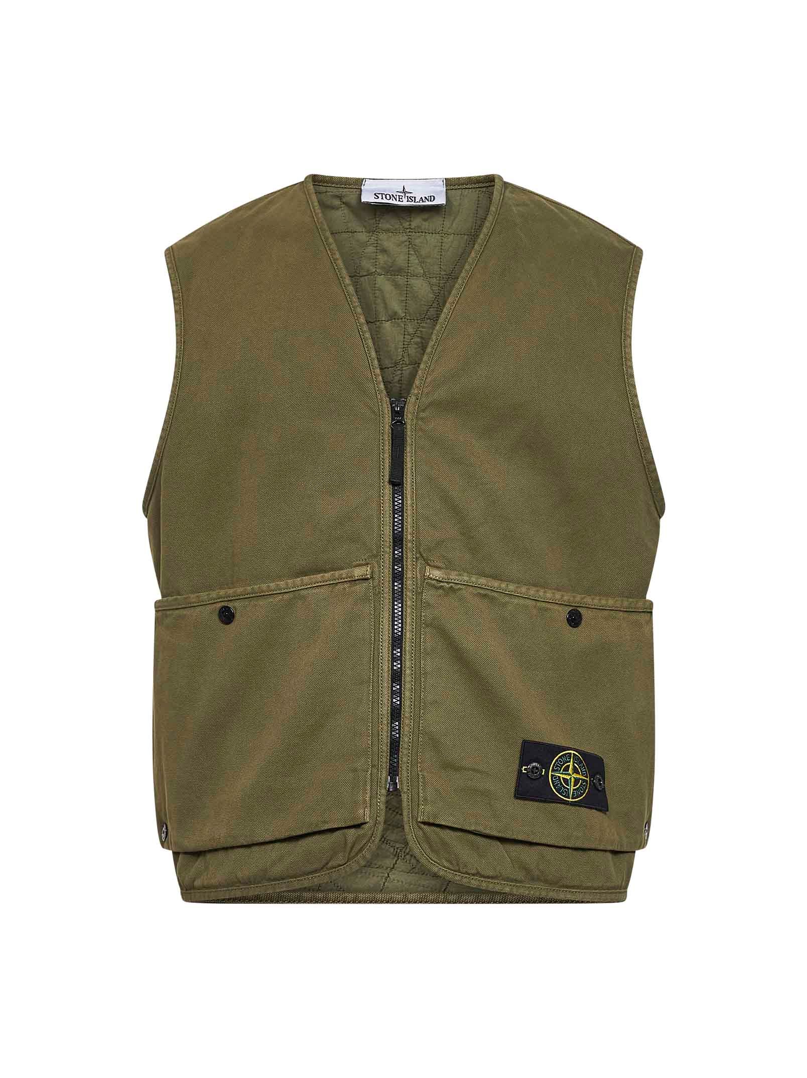 Quilted Lined Cotton Vest for Men, V-Neck Zip-Up with Pockets