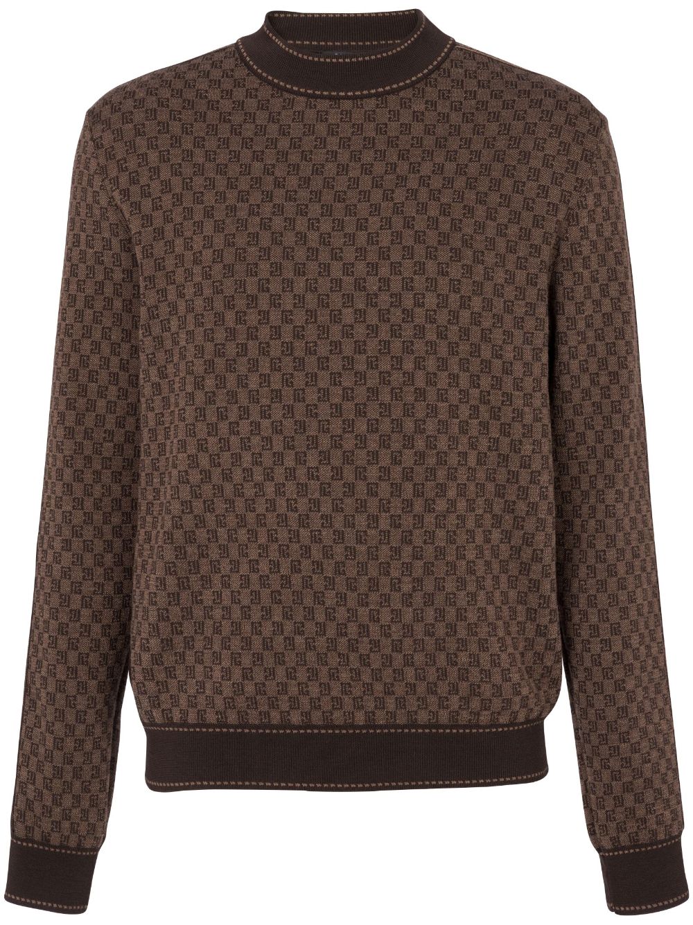Intarsia-knit long-sleeve jumper - Brown
