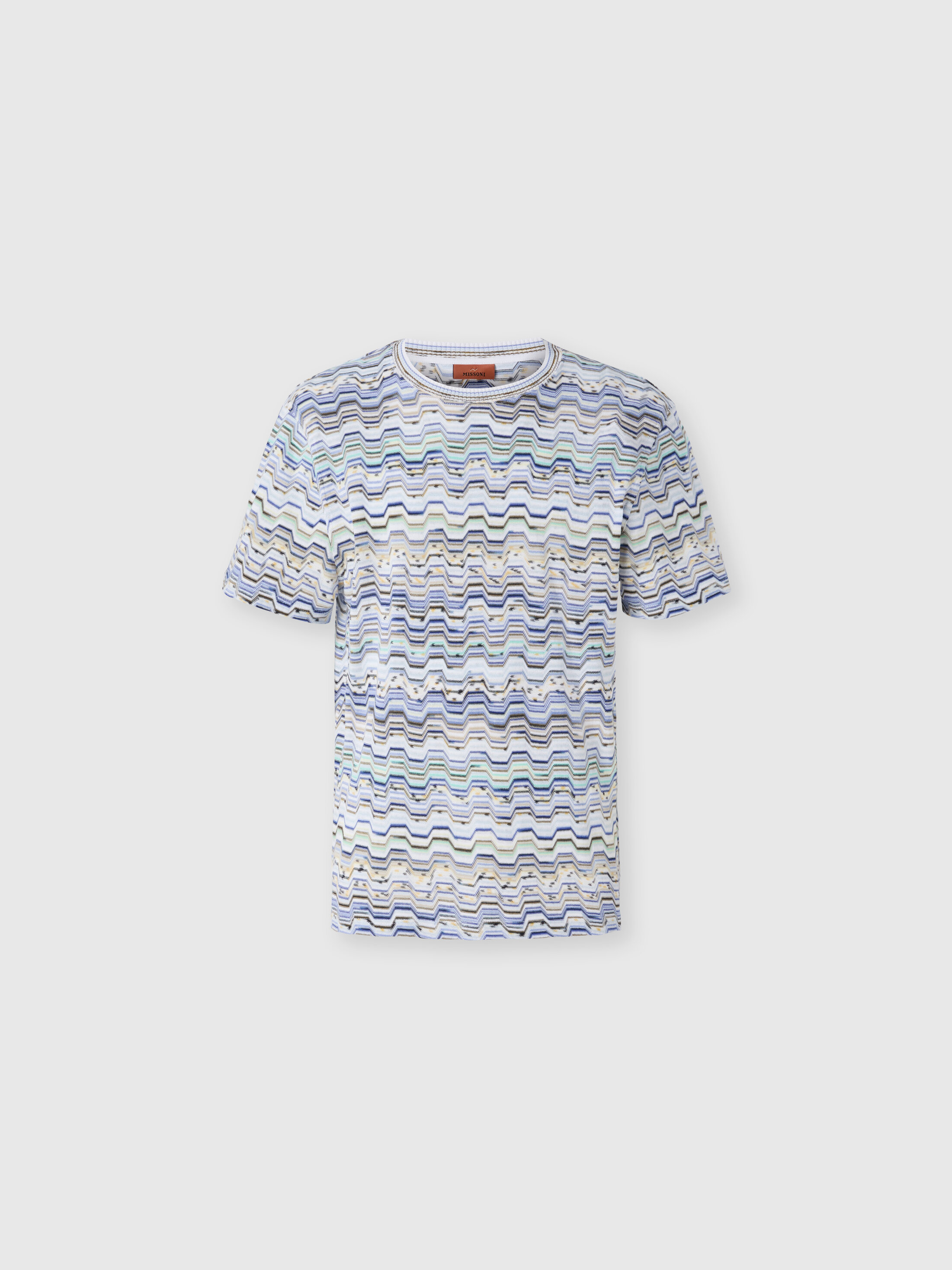 Missoni - Crew-neck cotton T-shirt with Raschel knit and Greek motif, Men, Beige& White