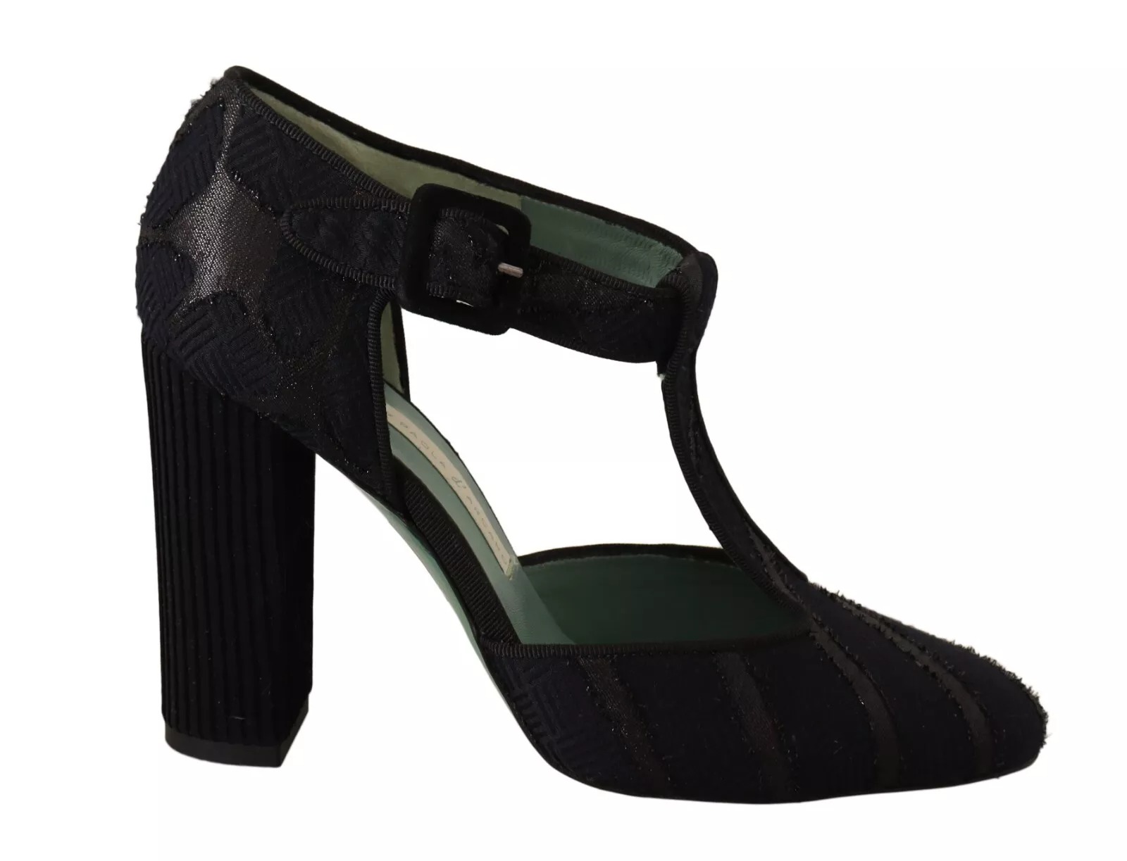 Paola D'Arcano Black Suede Leather Block Heels Sandals Women's Shoes Pre-Owned