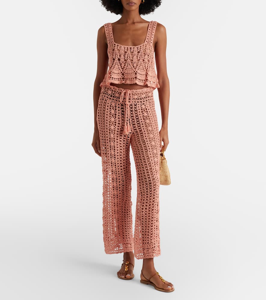 Crochet cotton wide-leg pants