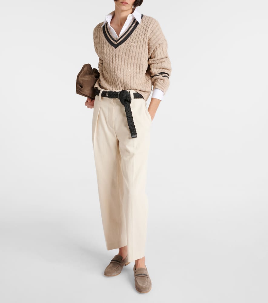 Gabardine high-rise straight pants