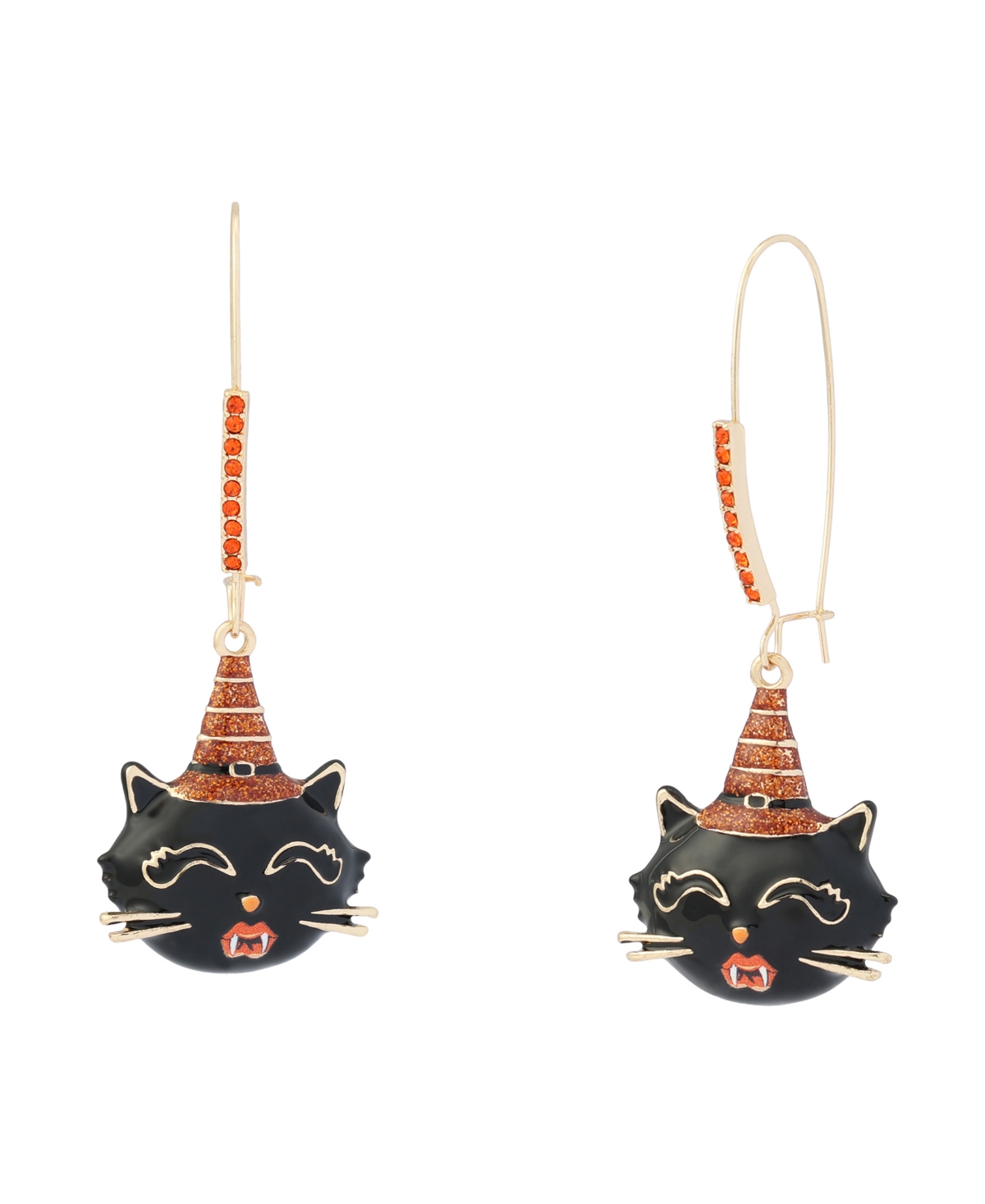 Faux-Stone Halloween Witchy Cat Dangle Earrings - Black