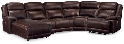 VonKurt 5-Piece Power Leather Reclining Modular Sectional with Chaise, Dark Brown