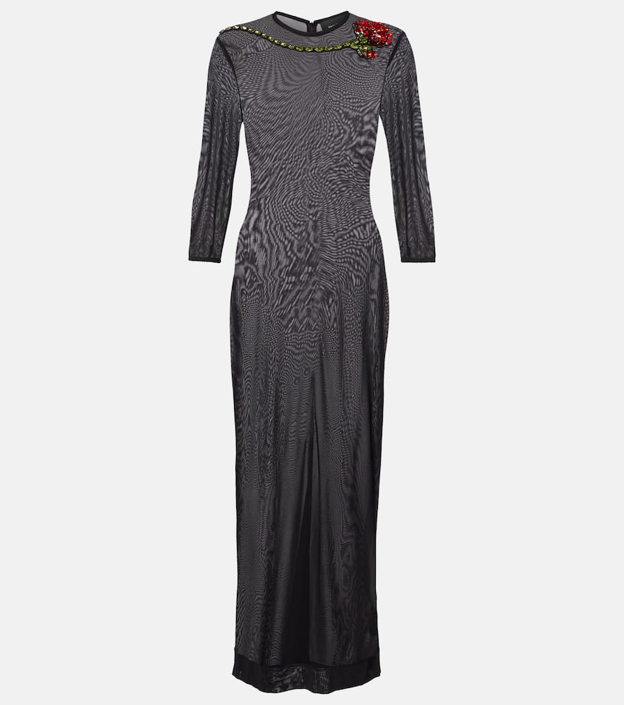 Crystal-embellished sheer cocktail dress