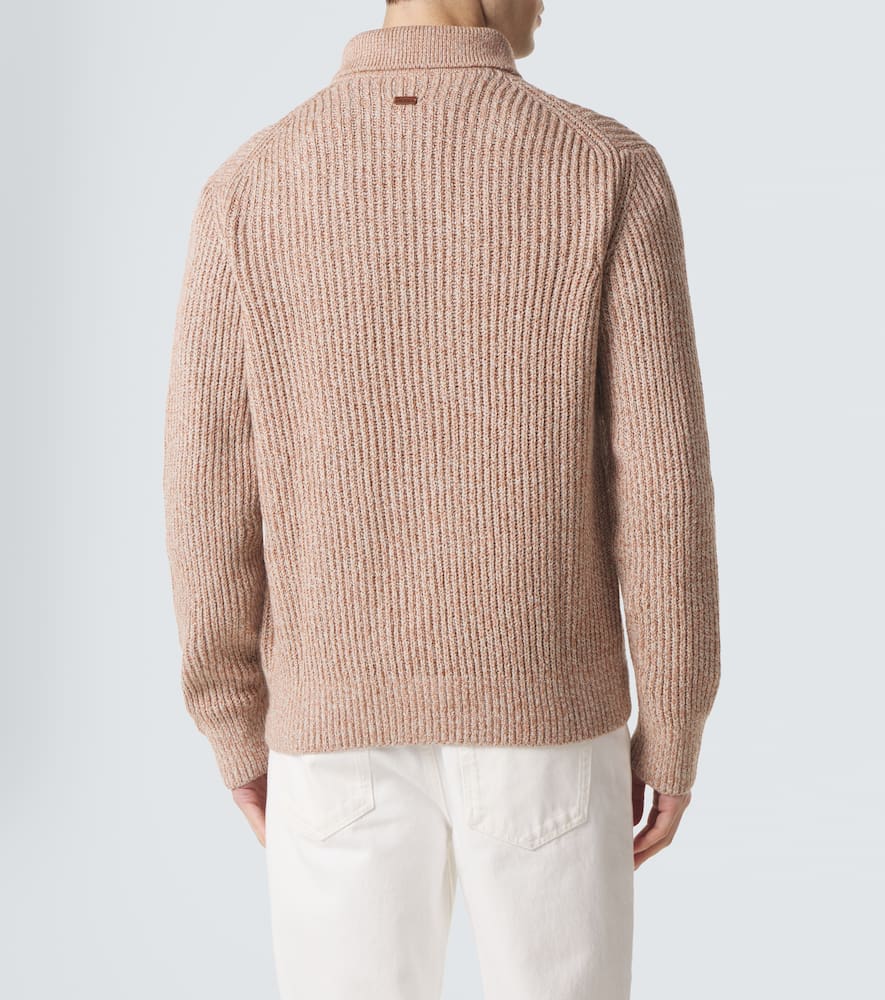 Cotton mouliné zip-up cardigan