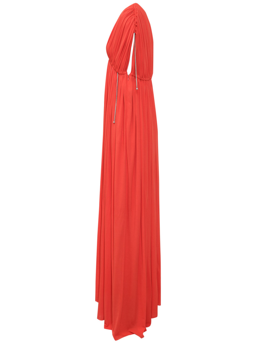 Red Pleated V Neck Maxi Dress