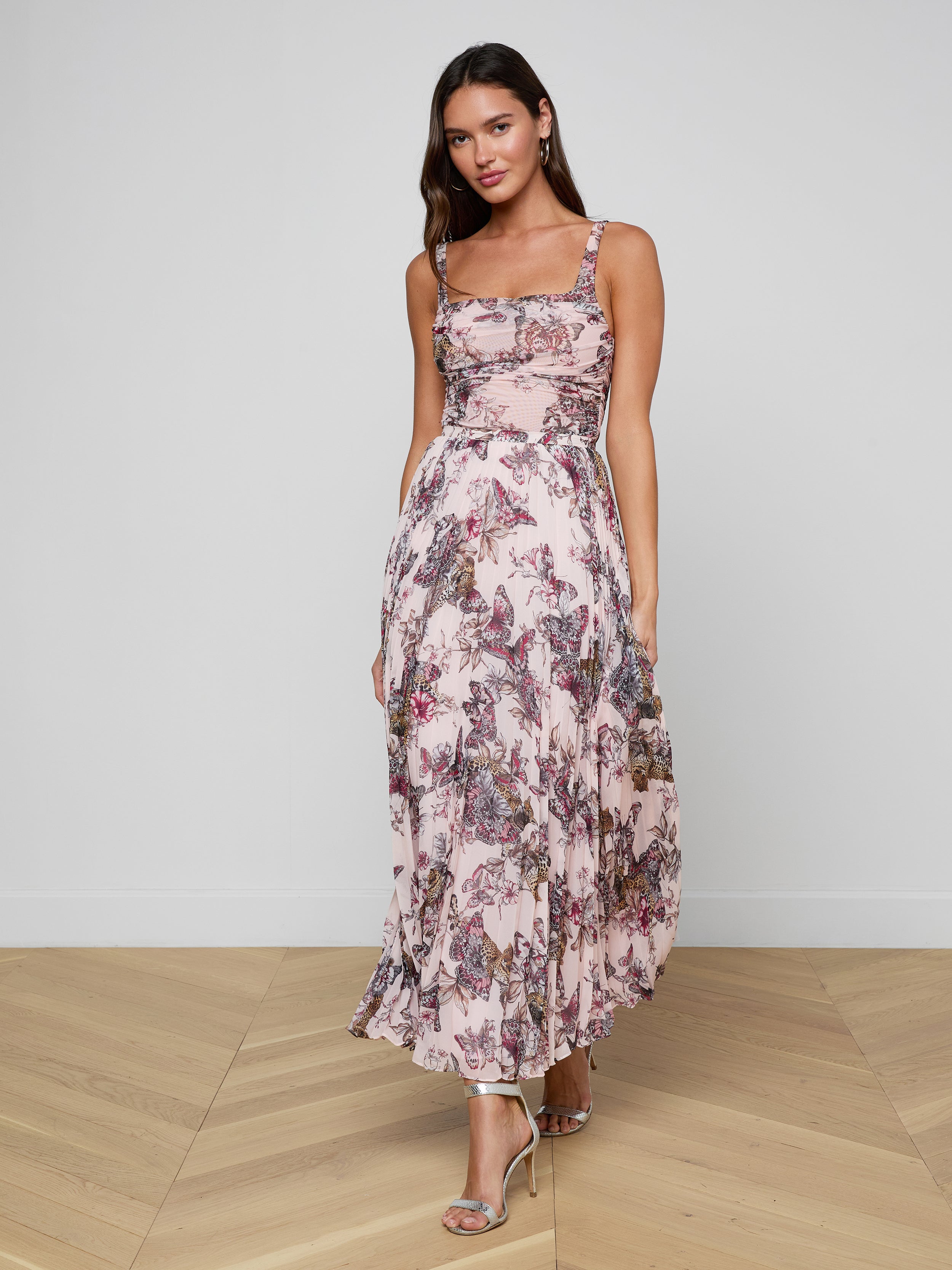 Torin Pleated Maxi Skirt In Light Nectar Pink Small Multi Butterfly Jungle