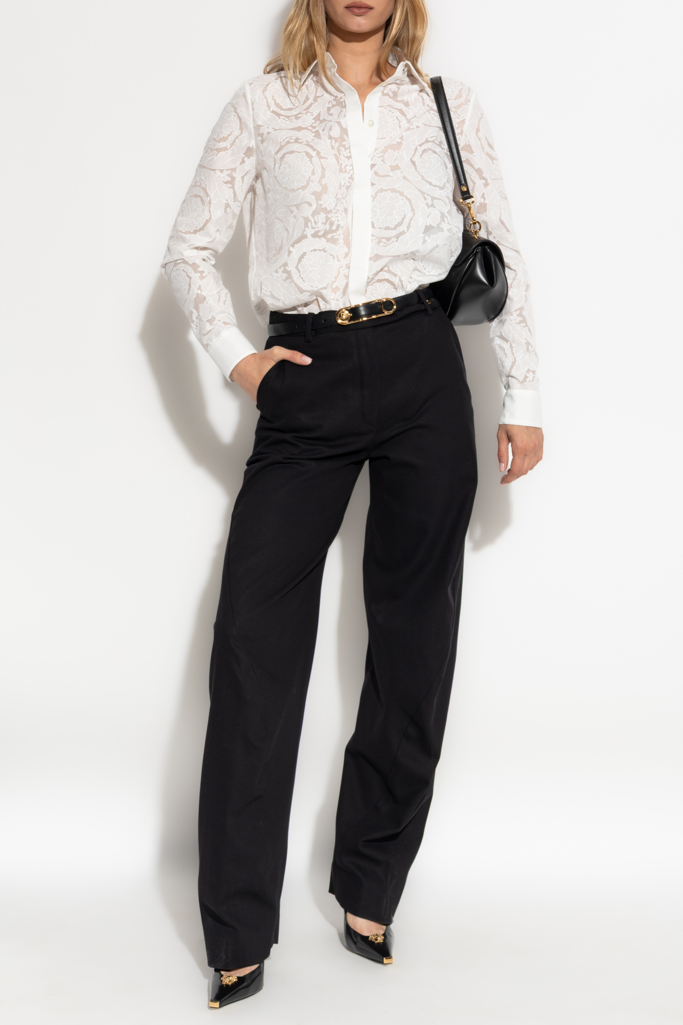 Cotton Trousers With Seam Detail On The Legs, Women's, Black