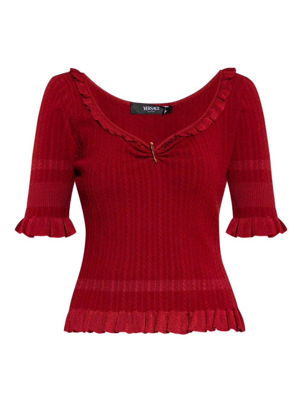 Frill-trimmed ribbed top - Red