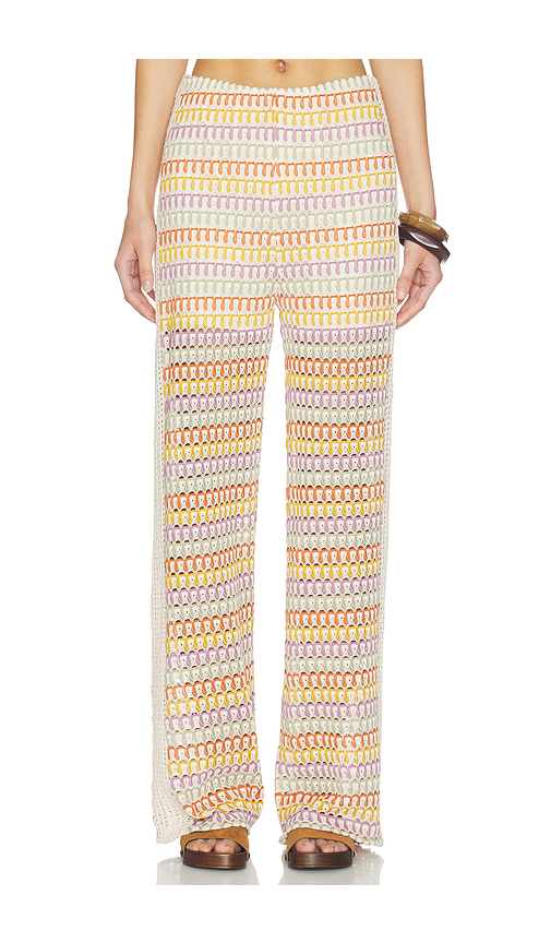 Central Park West Celine Rainbow Crochet Mid Rise Pants in Yellow,Beige. M. Also in S, XS