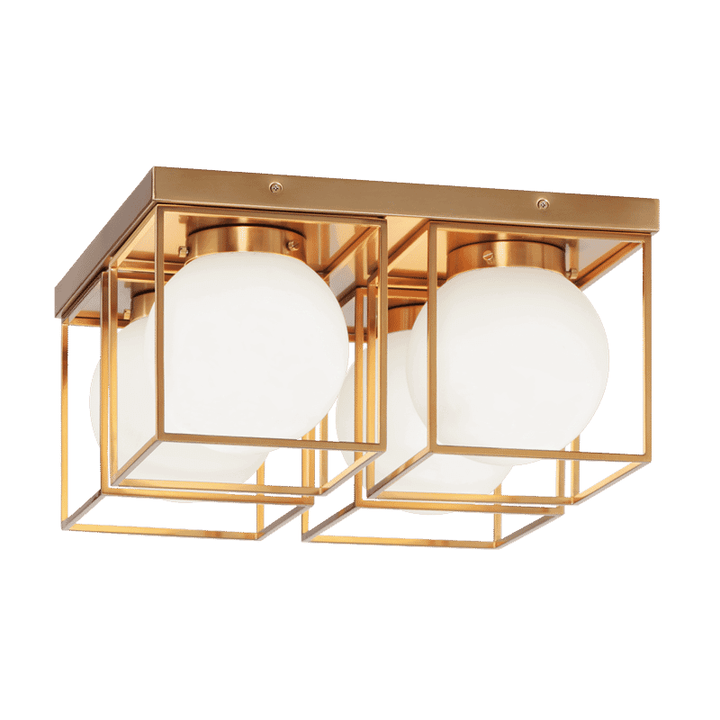 Aged Gold Brass Four Light Flush Mount from the Squircle Collection