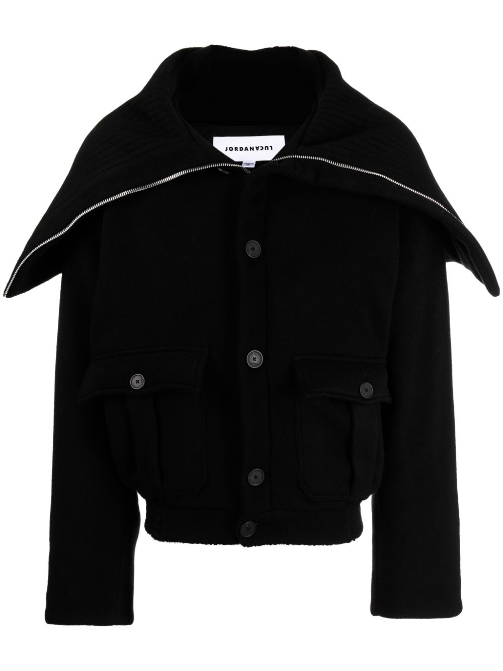 Long-collar buttoned jacket - Black