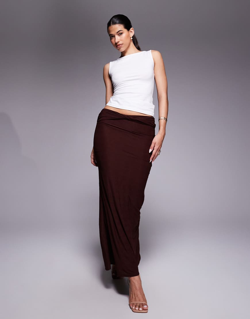 Mix & match twisted waist fishtail maxi skirt in chocolate-Brown