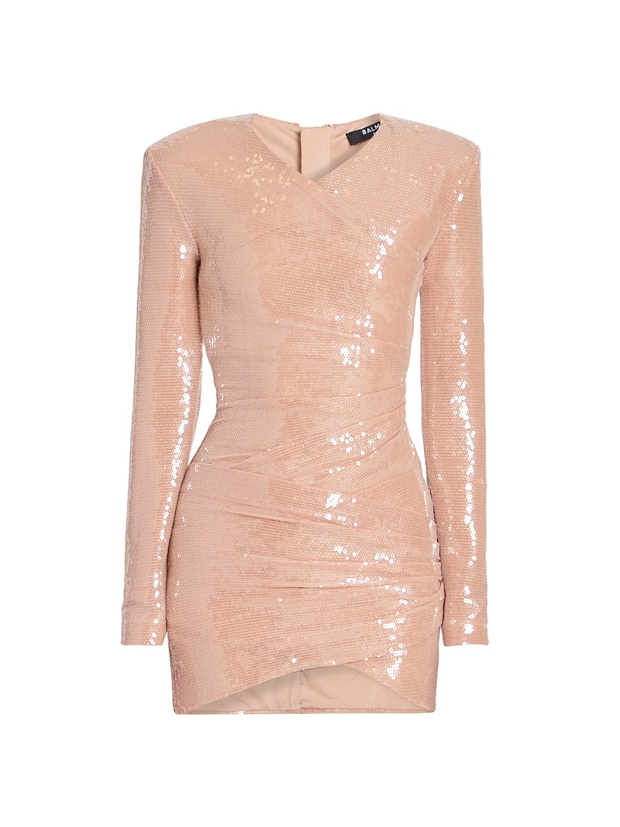 Women's Sequined Draped Minidress - Rose Pale