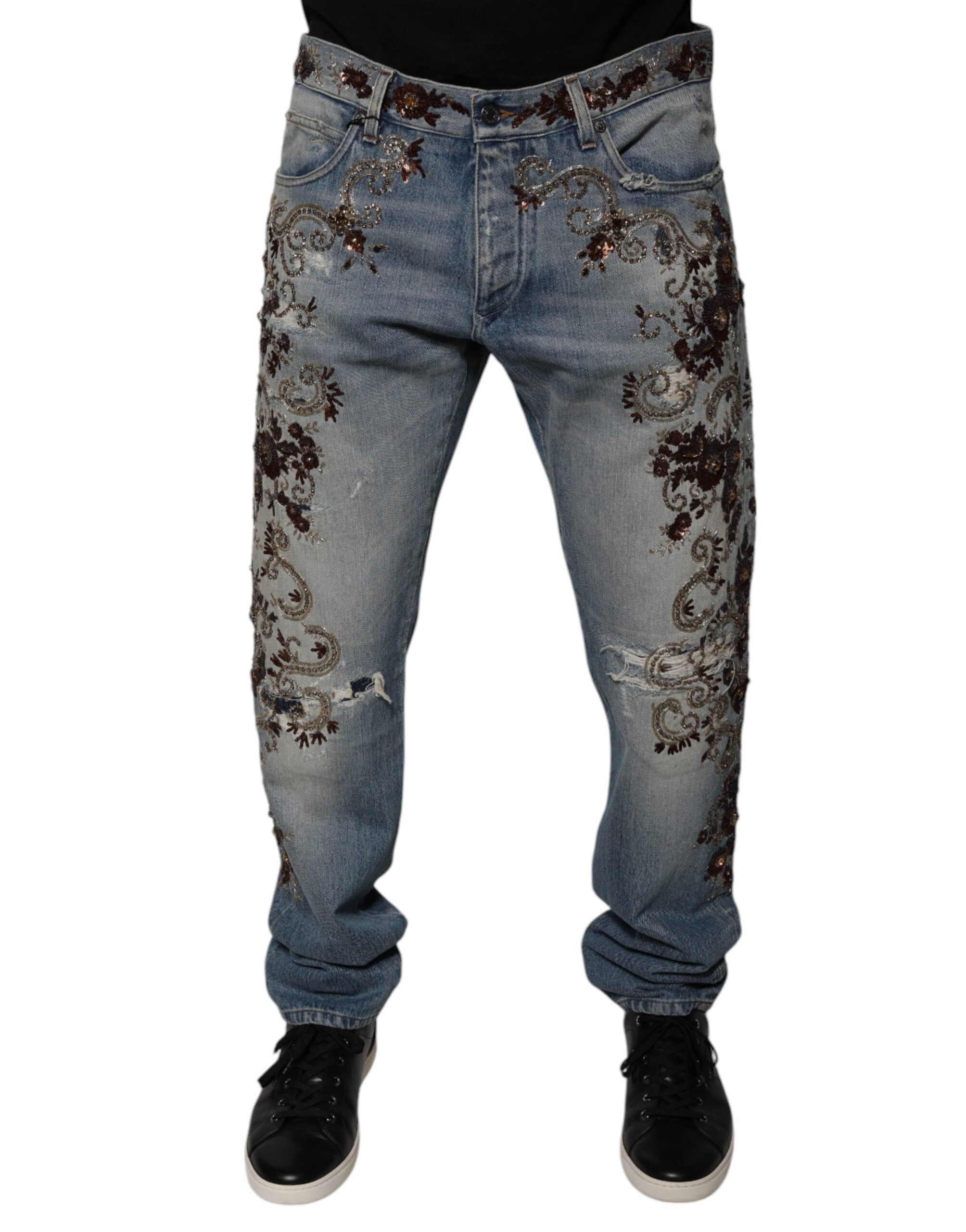 Embroidered Skinny Denim Jeans — Blue