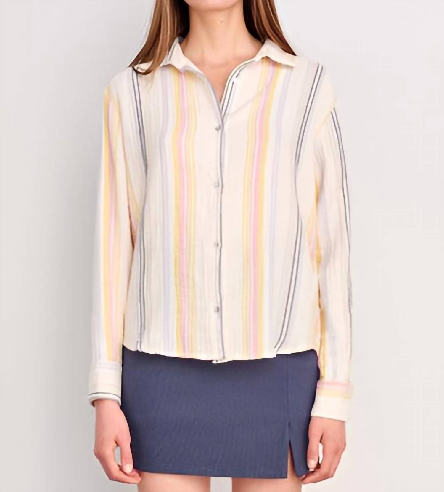 Long Sleeve Button Down Shirt In Cream Multi Stripes