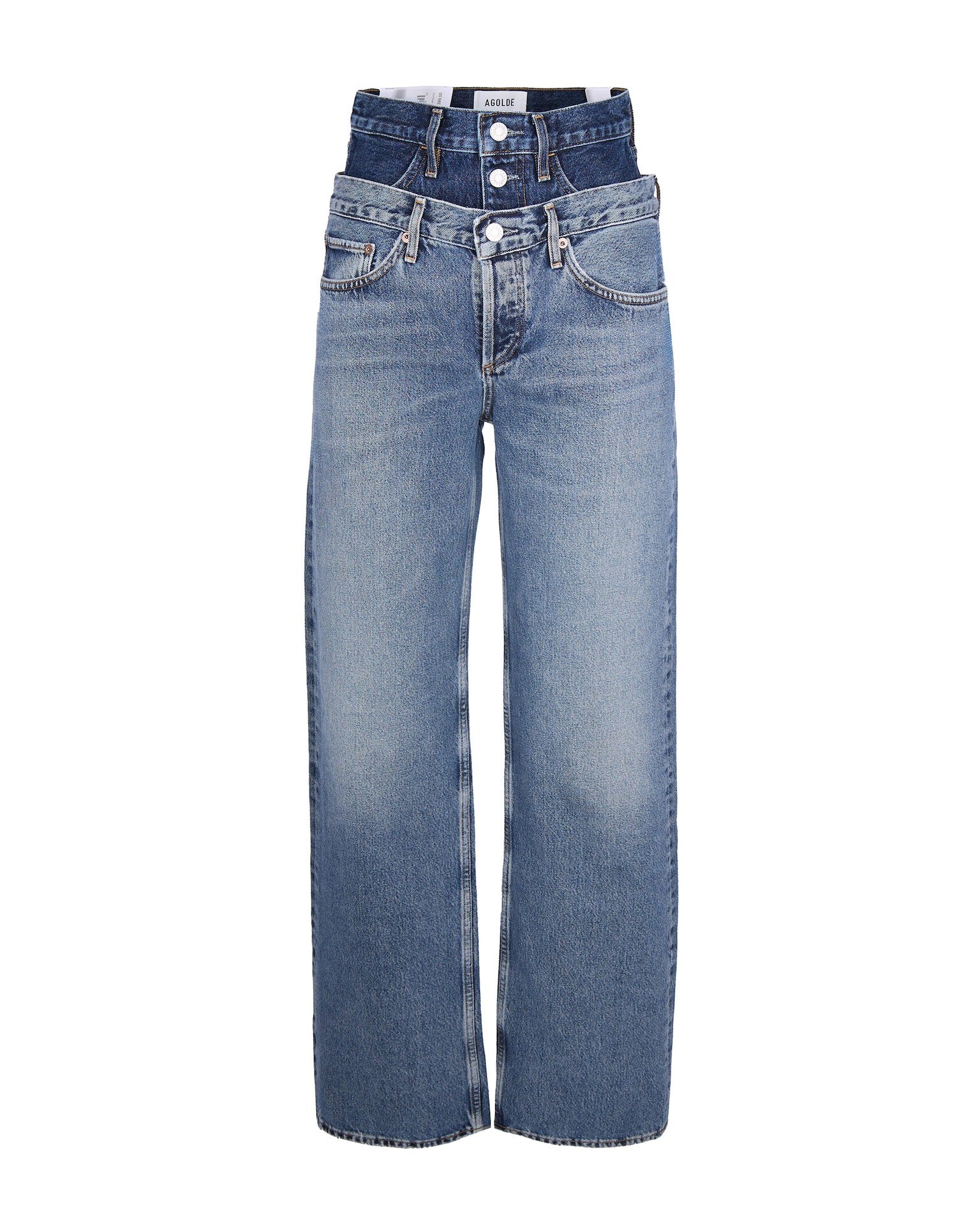 High-Waist Rigid Denim Jeans — Blue