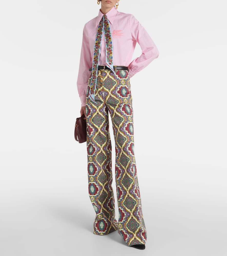 Printed high-rise wide-leg jeans