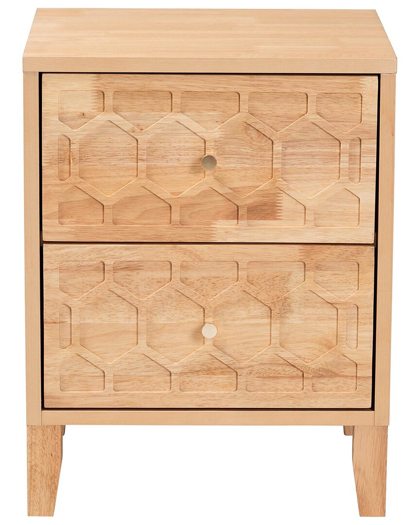 Baxton Studio Hosea Japandi Carved Honeycomb Natural 2-Drawer Nightstand
