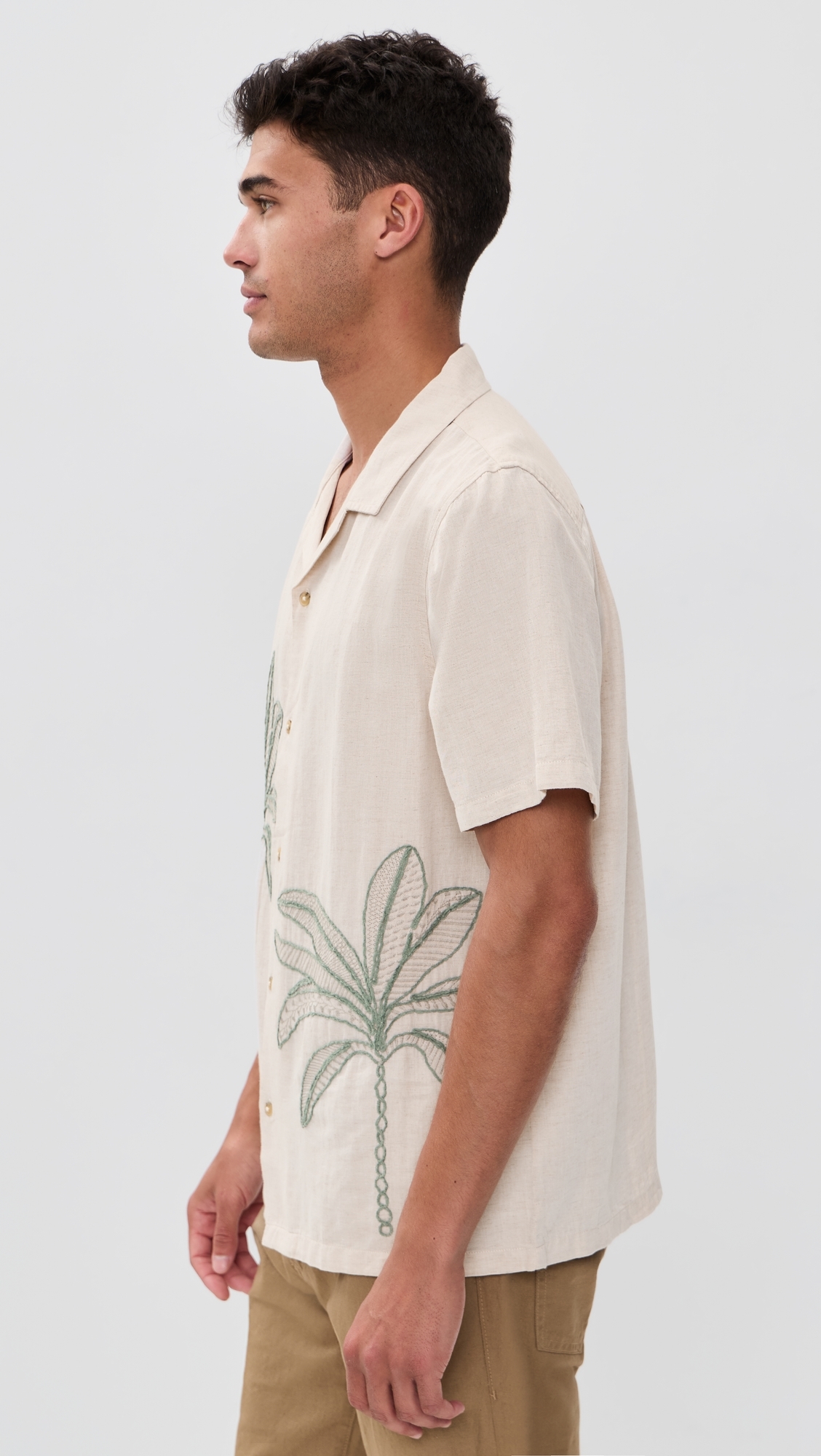 Embroidered Resort Shirt Cream/Green Palm