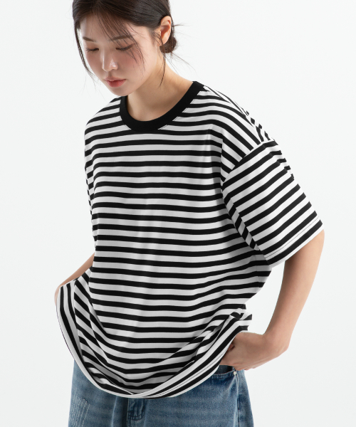 Oversized 1:1 Stripe Short Sleeve T-Shirt