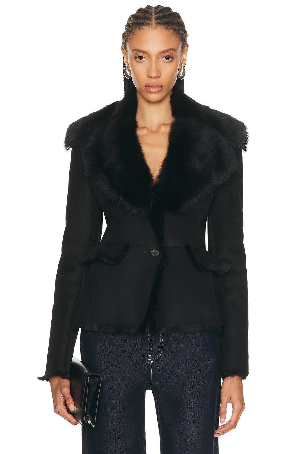 Magda Butrym Shearling Jacket in Black - Black. 38 also