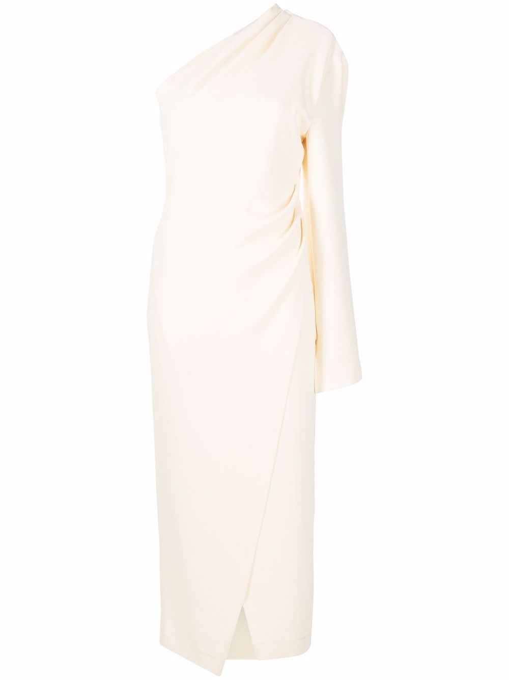 One-shoulder midi wrap dress - Neutrals