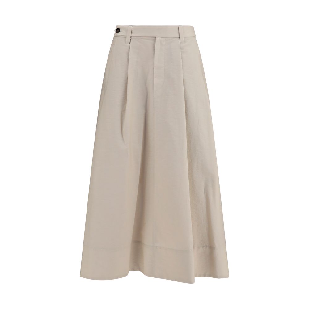 Cotton Poplin Midi Skirt — Beige