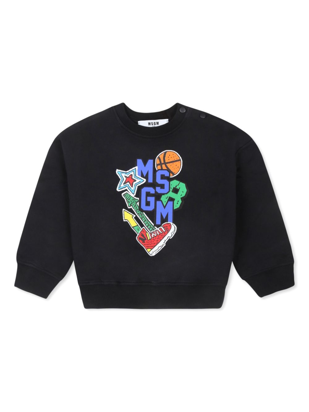 Logo-printed buttoned shoulder sweatshirt - Black