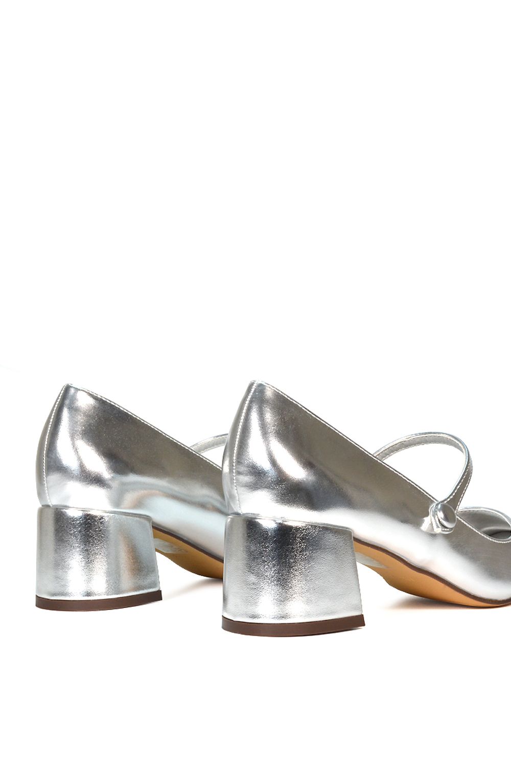 XY London Women's 'Leneka' Mary Jane Low Block Heel Court Shoes in Metallic Silver