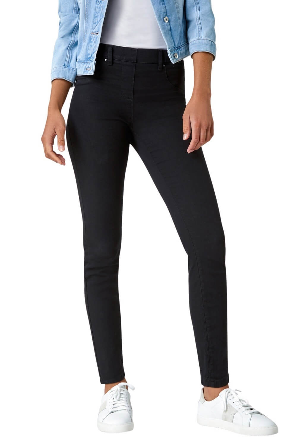 Roman Womens Elastic Waist 31" Denim Stretch Jegging - Black