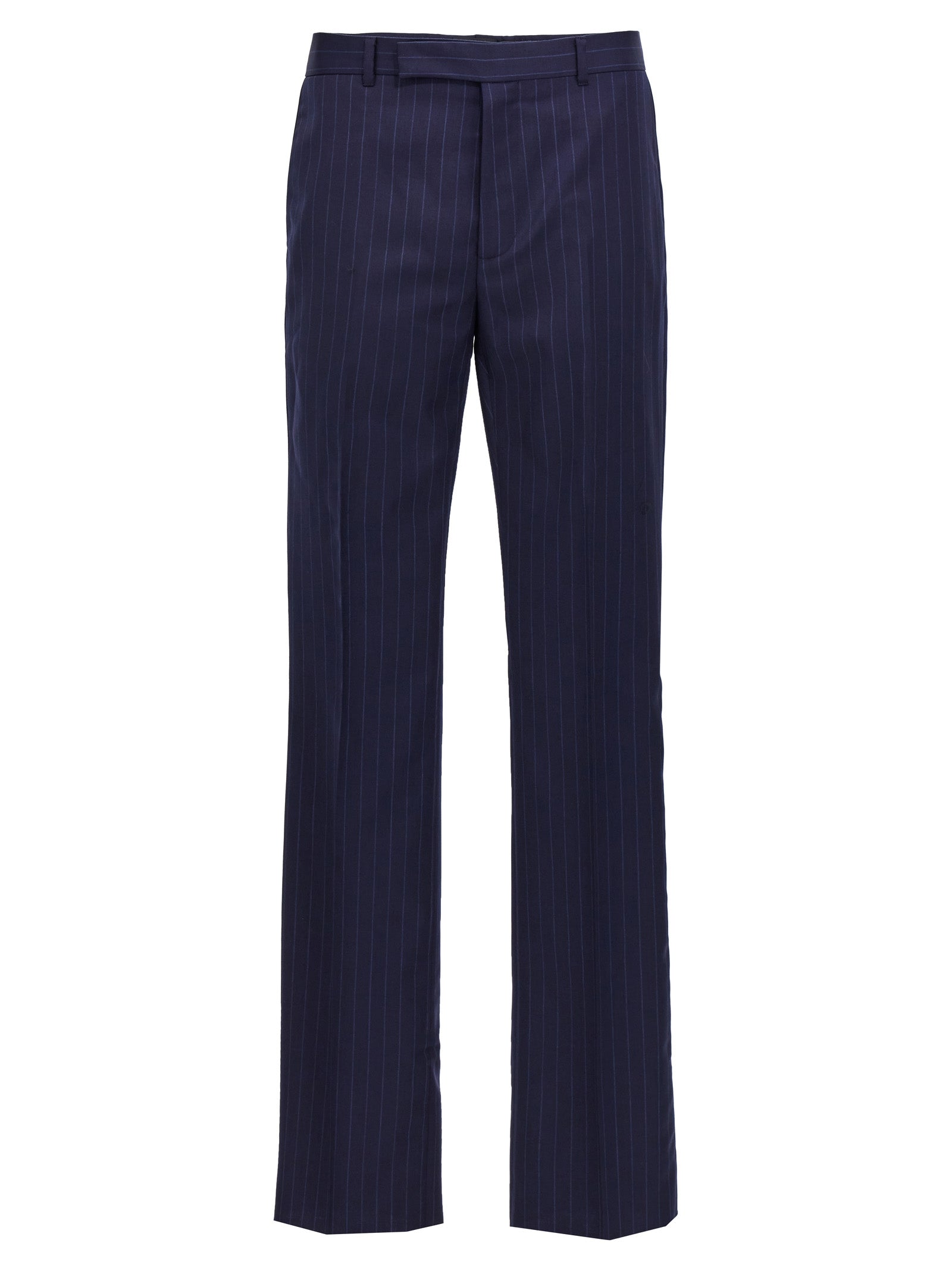 Pinstripe Wool Trousers — Navy