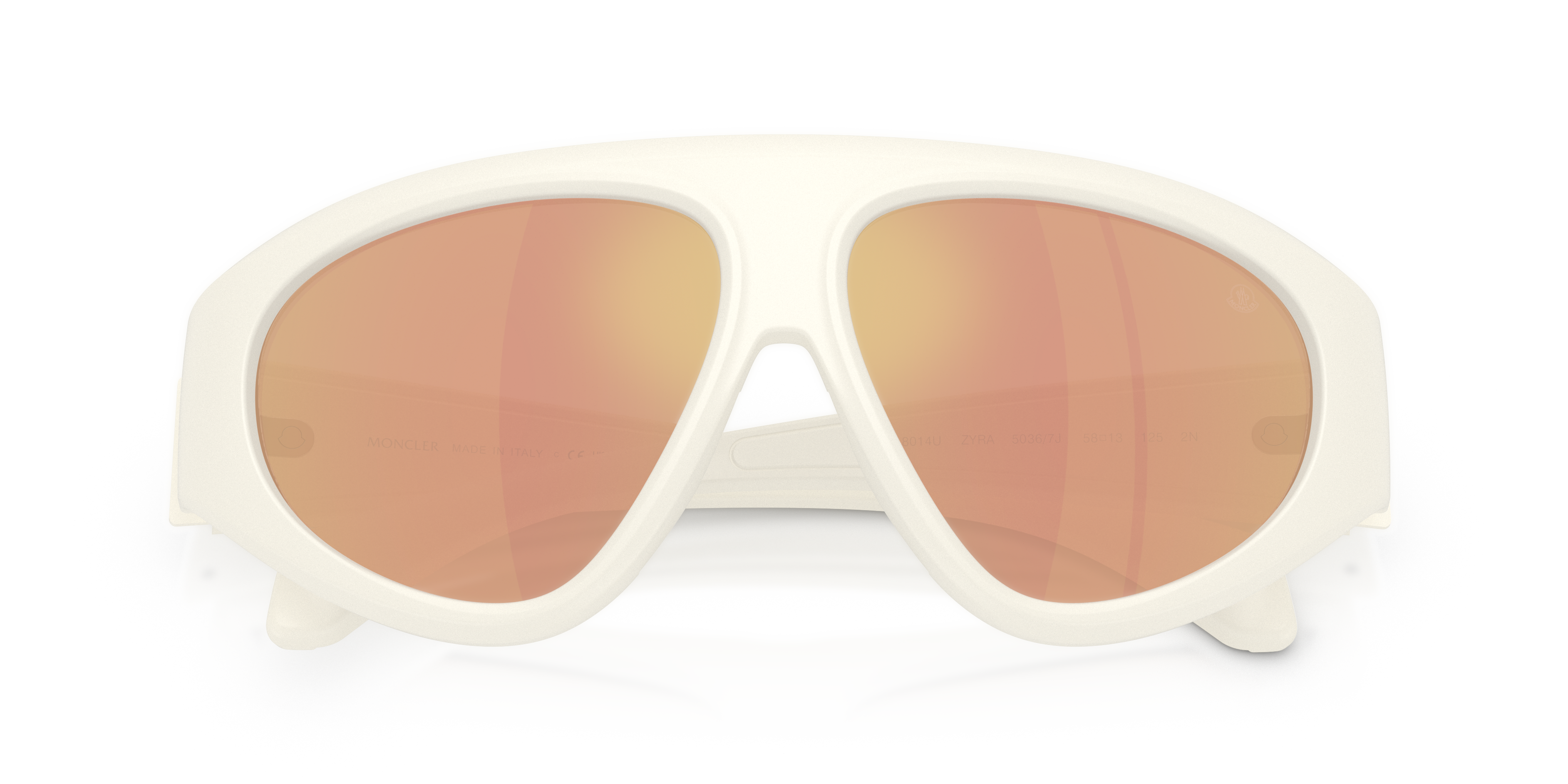 Moncler Unisex Moncler ME8014U ZYRA 50367J Gafas de sol Inyectado Blanco Marrón Piloto Espejo