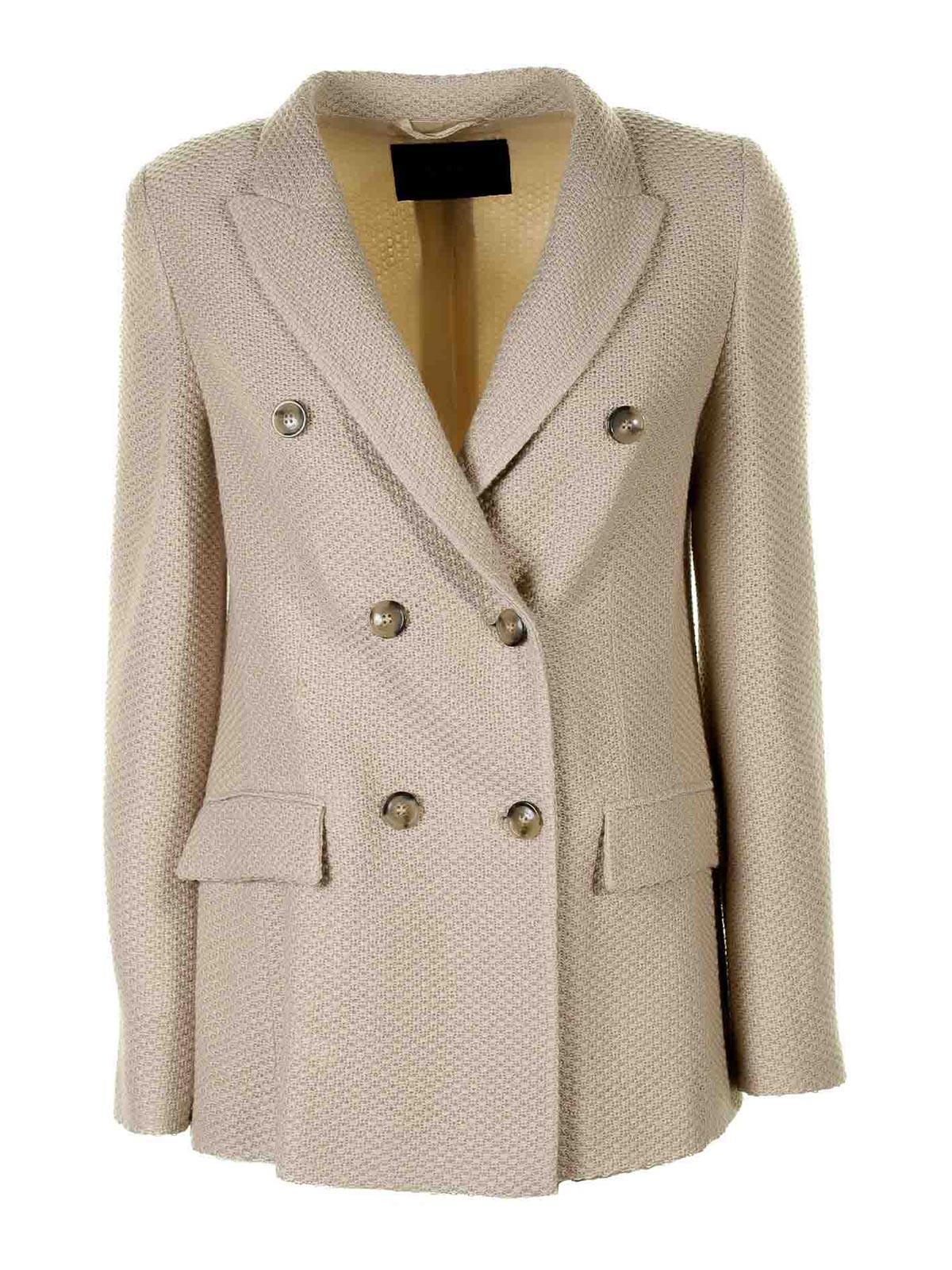 Beige Double-Breasted Knitted Jacket