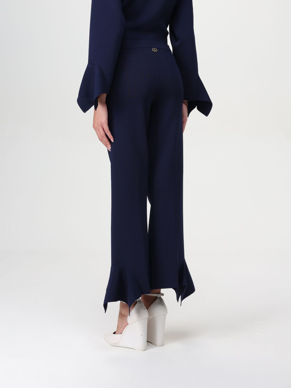 Ruffle-detail trousers - Blue