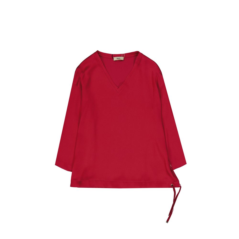 Acetate V-Neck Blouse — Red