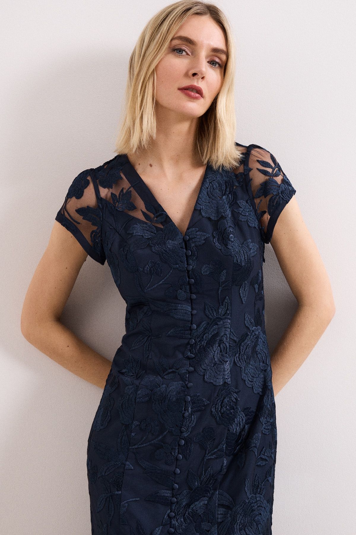 Phase Eight Klaudia V-Neck Midi Dress In Dark Navy