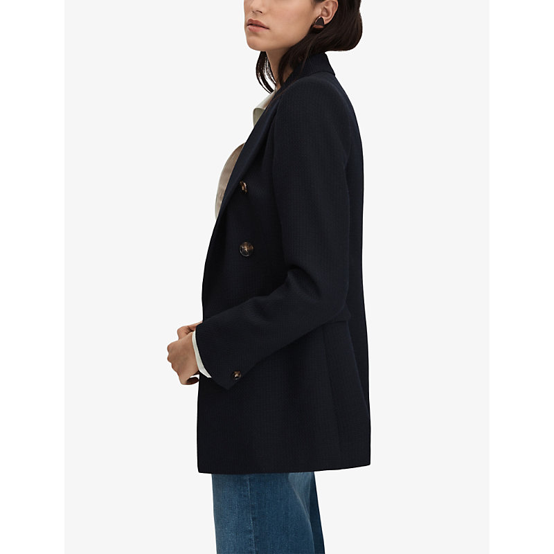 Womens Navy Lana Peak-lapel Double-breasted Wool-blend Blazer 10