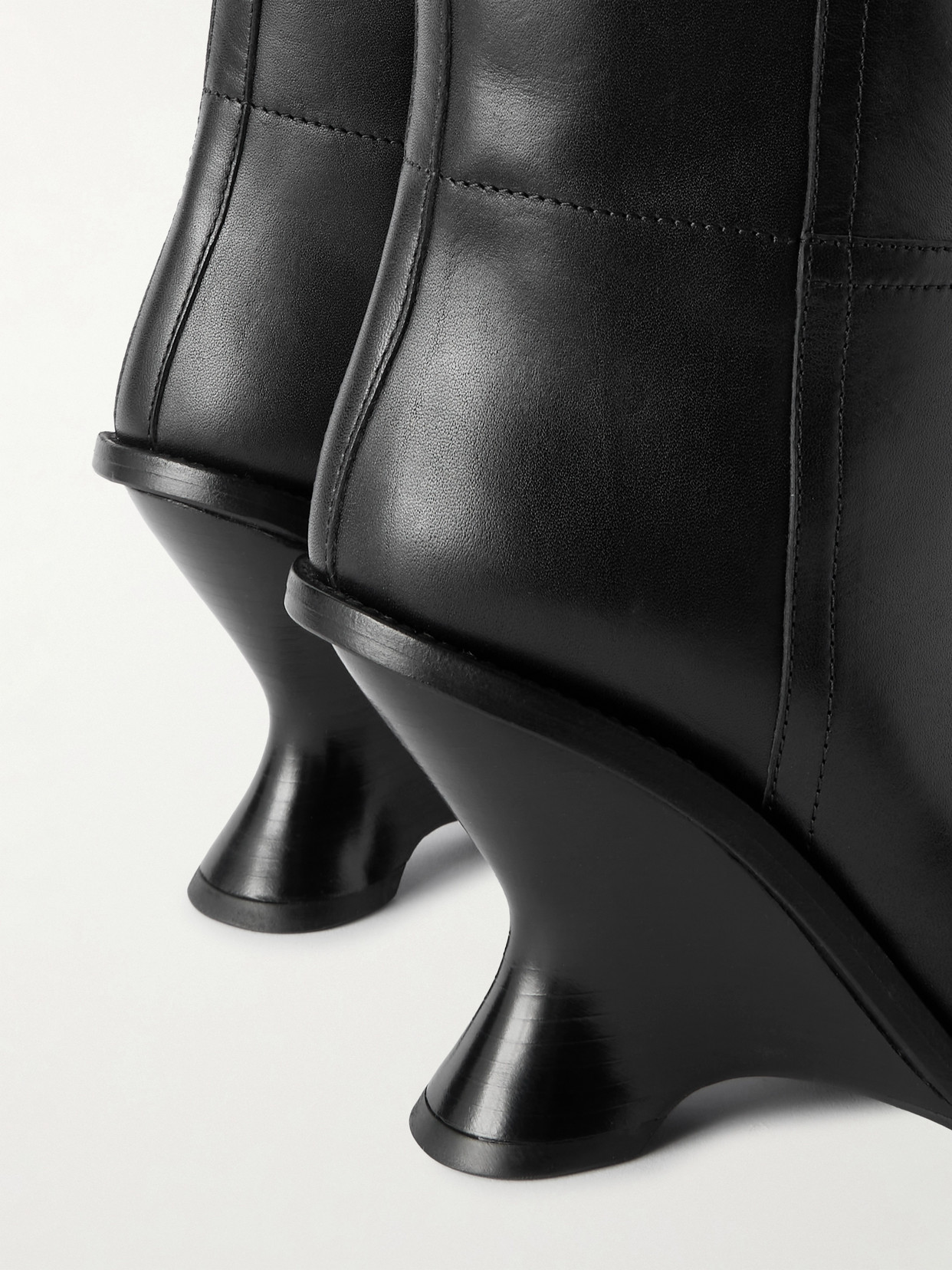 Leather Wedge Boots - Black